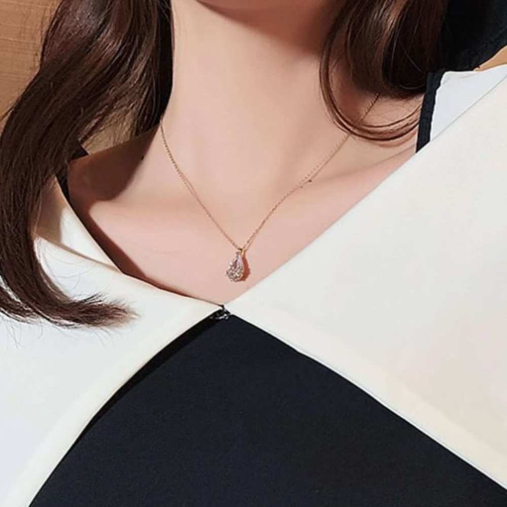 Faux Teardrop Crystal Charm Necklace - Picture 4 of 5
